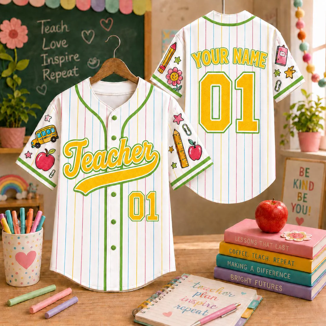 Custom Teacher Baseball Jersey, Personalized Grade, Name & Number