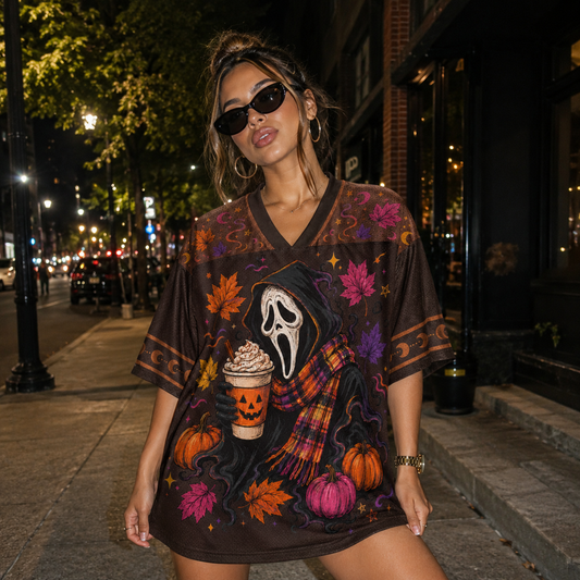 Custom Halloween Ghostface Drink Cream Coffee Mesh Jersey