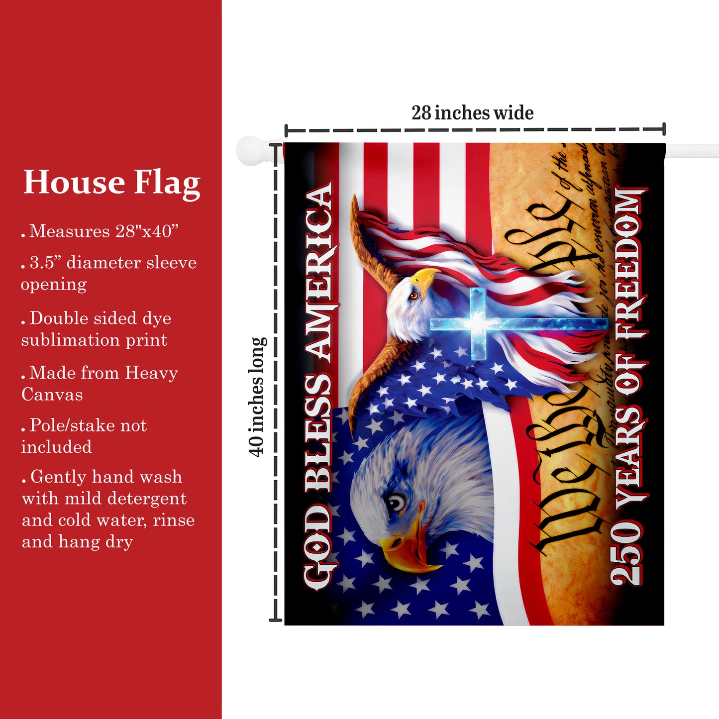 250 Years of Freedom Flag, We the People, God Bless America