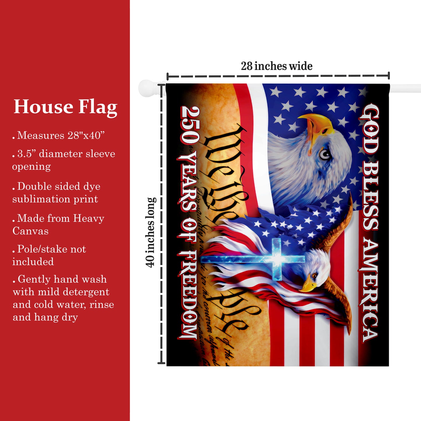 250 Years of Freedom Flag, We the People, God Bless America