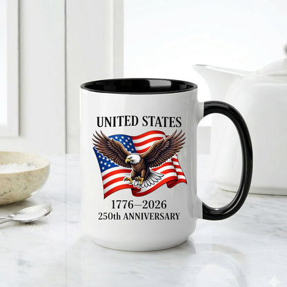 United States 1776–2026 250th Anniversary Bald Eagle Flag Patriotic Accent Coffee Mug