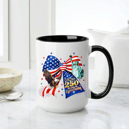 We The People 250 Years of Freedom Patriotic Bow Statue of Liberty Eagle Accent Coffee Mug