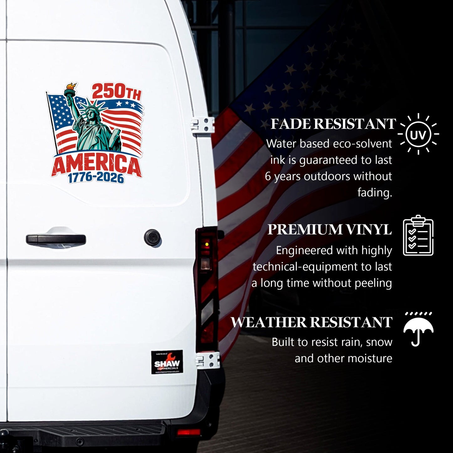 USA Flag Liberty Statue 250th Anniversary Decal Sticker 1776-2026