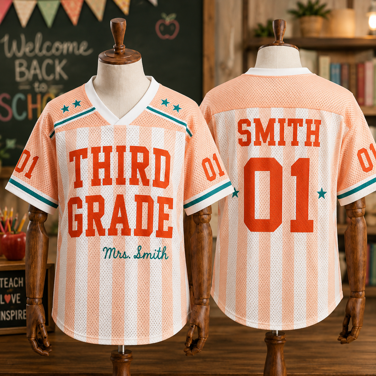 Custom Teacher Mesh Football Jersey, Personalized Name & Number Shirt
