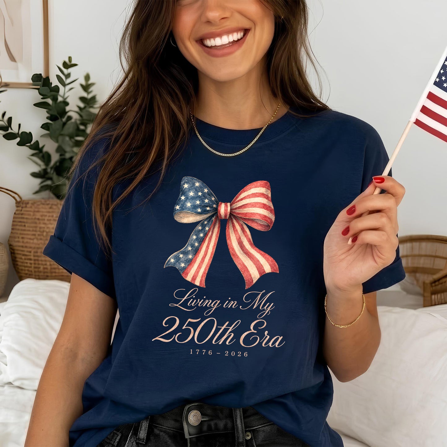 Living in my 250th ERA Coquette Bow, America Semiquincentennial Shirt