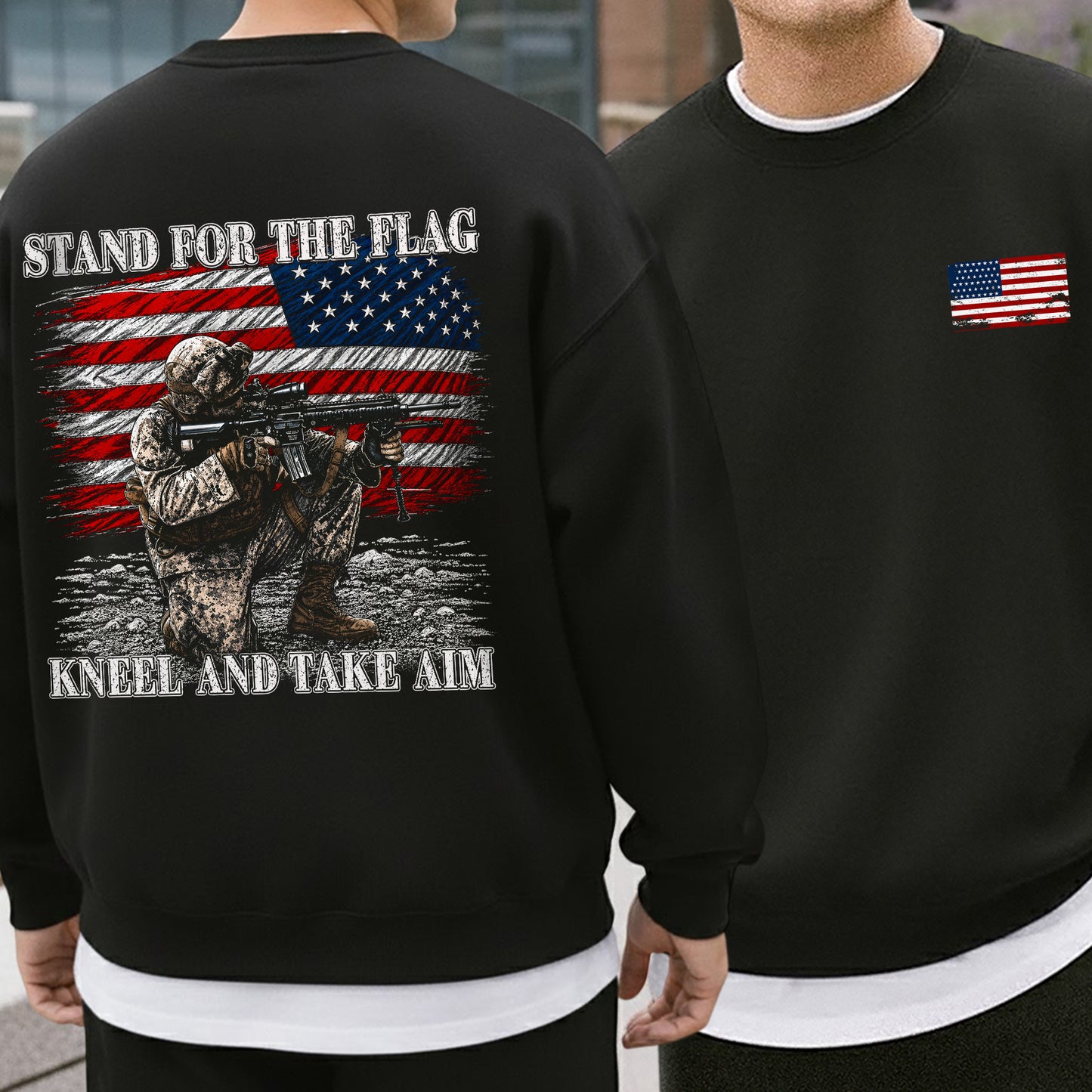 [Two Side] Stand for the Flag, Kneel and Take Aim - USA Veteran Tee