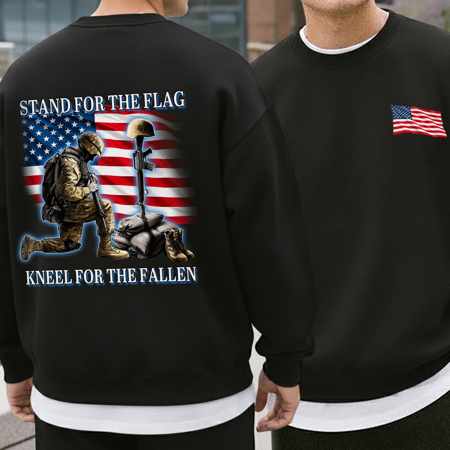 [Two Side] Stand for the Flag, Kneel for the Fallen - US Veteran Tee