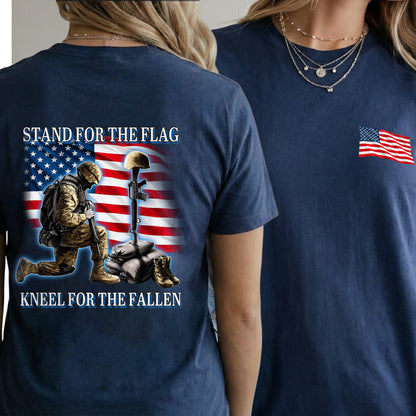 [Two Side] Stand for the Flag, Kneel for the Fallen - US Veteran Tee