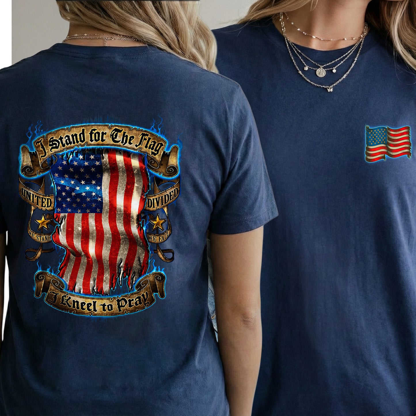 [Two Side] Stand for the Flag, I Kneel to Pray - US Veteran Patriot Shirt