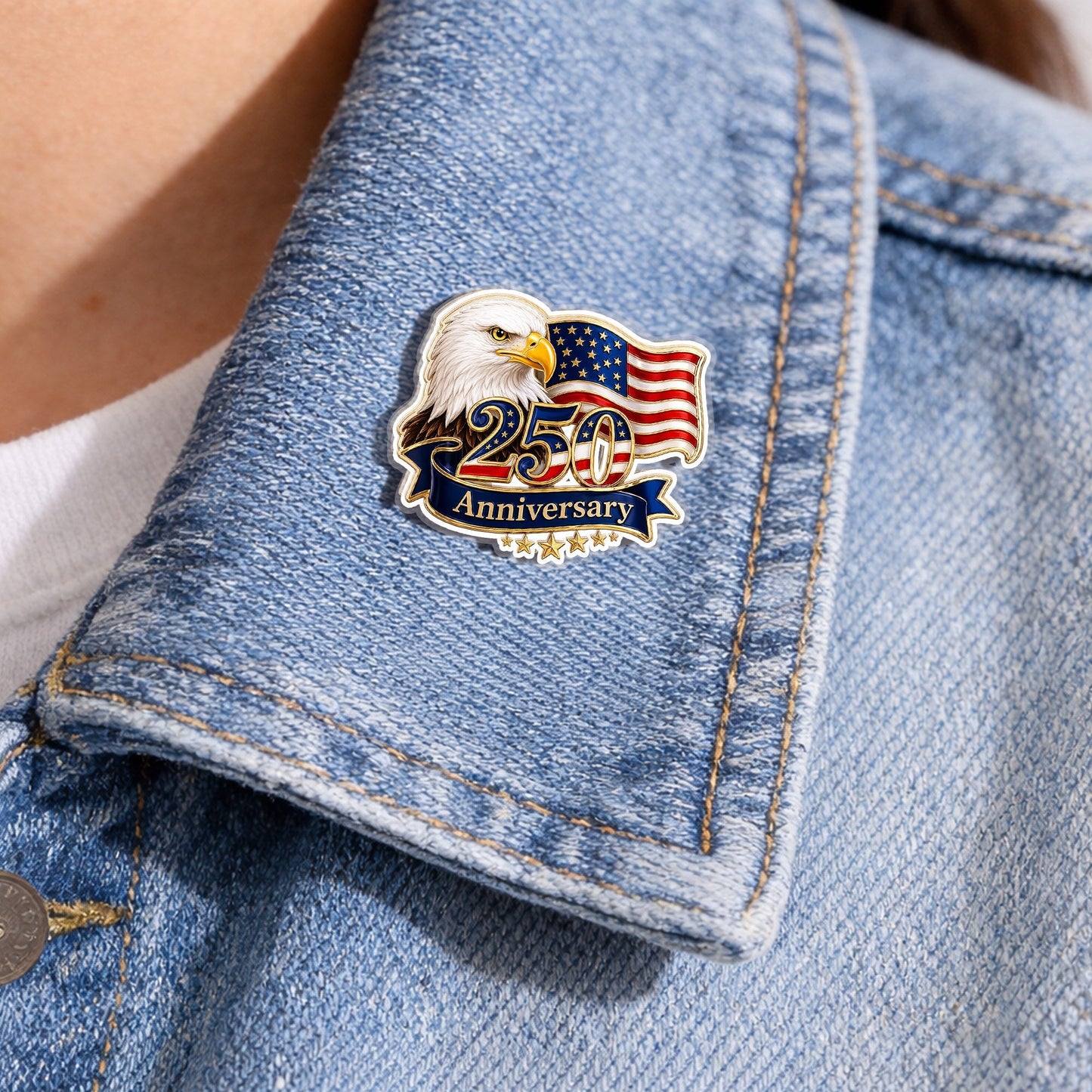 USA 250th Anniversary Eagle Flag – Bold Patriotic Lapel Accessory for Jackets, Hats & Bags