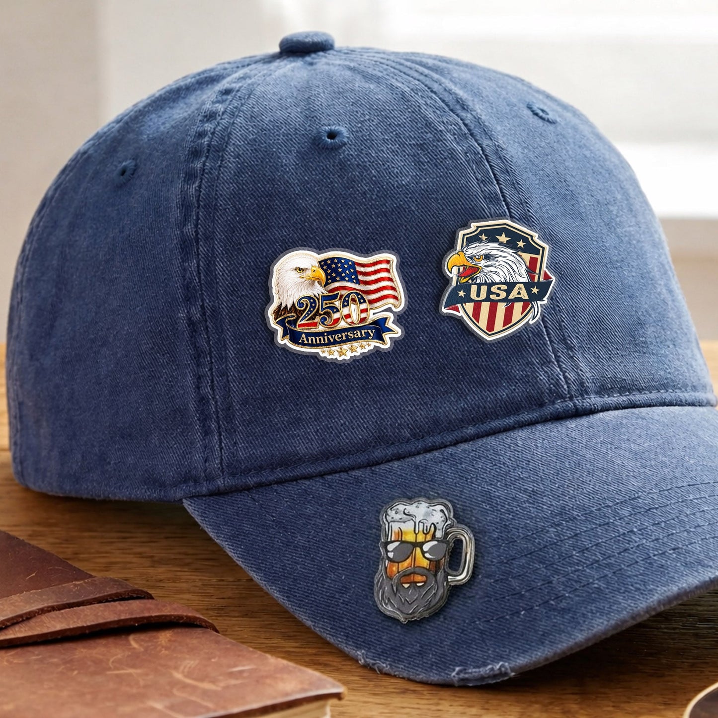 USA 250th Anniversary Eagle Flag – Bold Patriotic Lapel Accessory for Jackets, Hats & Bags