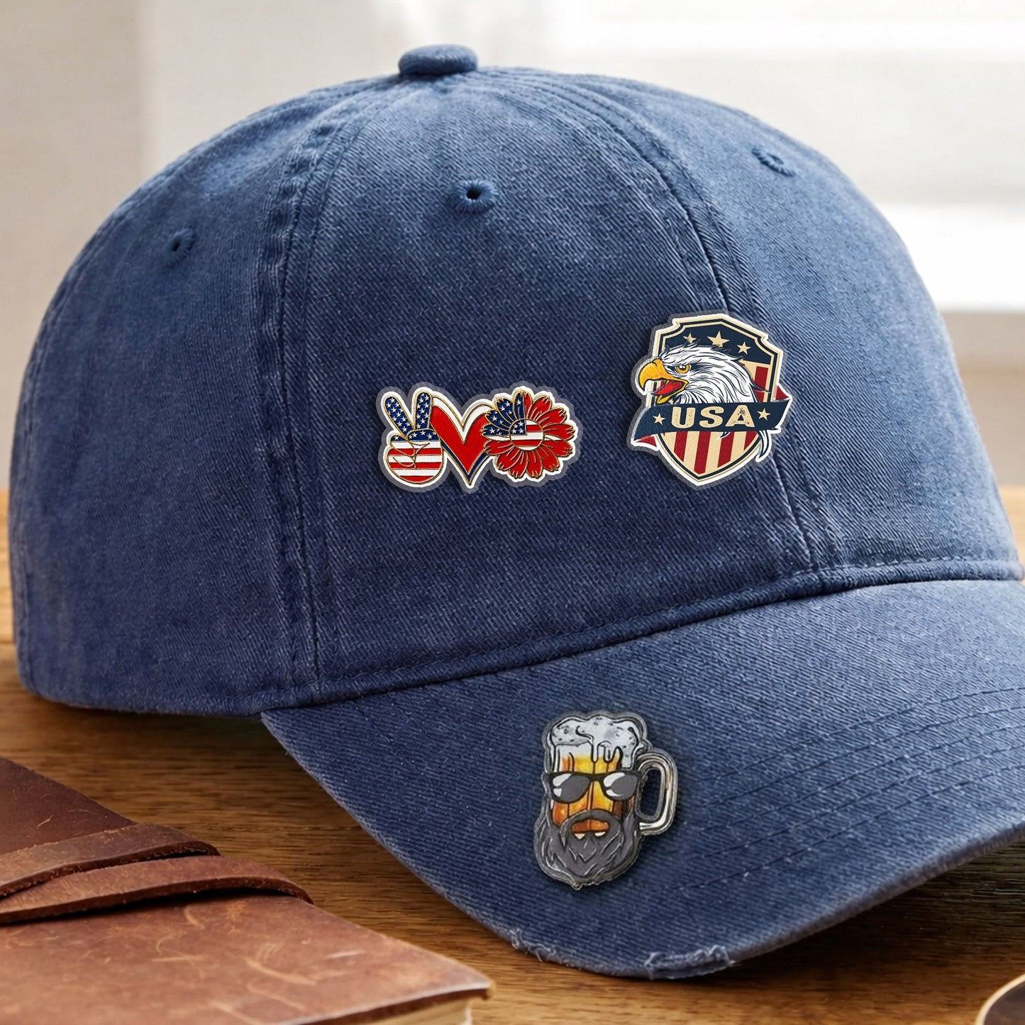 USA Peace Love Freedom Acrylic Pins – Silver Butterfly Clutch Set for Jackets, Hats & Gifts