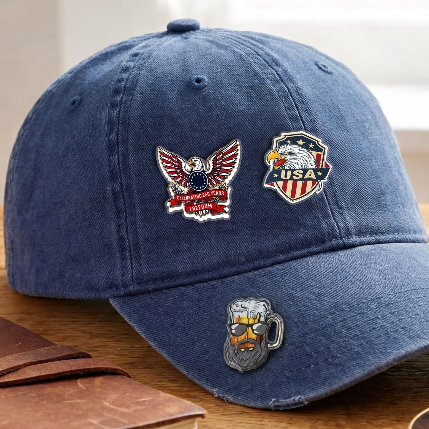 USA 250 Years Freedom Eagle Acrylic Pin – Bold Patriotic Lapel Accessory for Jackets, Hats & Bags