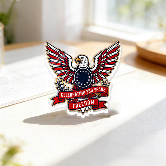 USA 250 Years Freedom Eagle Acrylic Pin – Bold Patriotic Lapel Accessory for Jackets, Hats & Bags