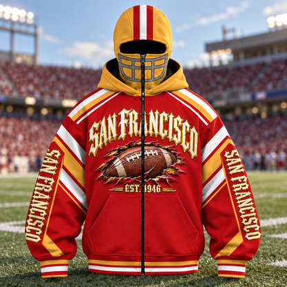 Mask Hoodie Cities Name Football Fan - Game Day Zip Hoodie