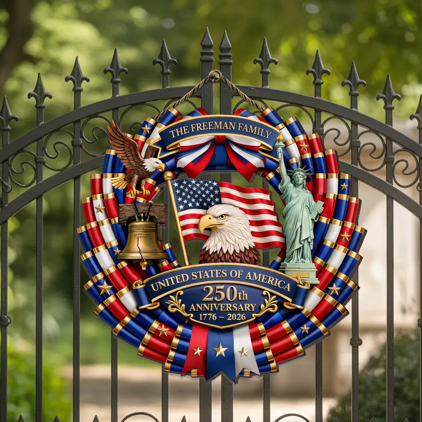 Custom Family Name Wooden Sign America Defender 250th Anniversary Bullets Shell
