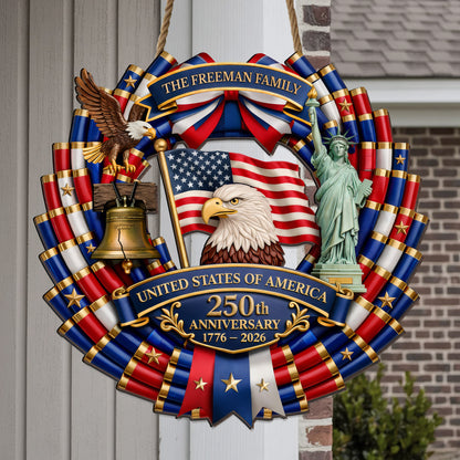 Custom Family Name Wooden Sign America Defender 250th Anniversary Bullets Shell