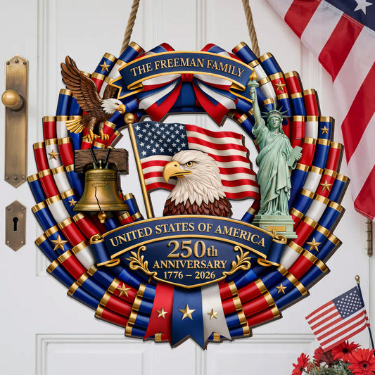 Custom Family Name Wooden Sign America Defender 250th Anniversary Bullets Shell