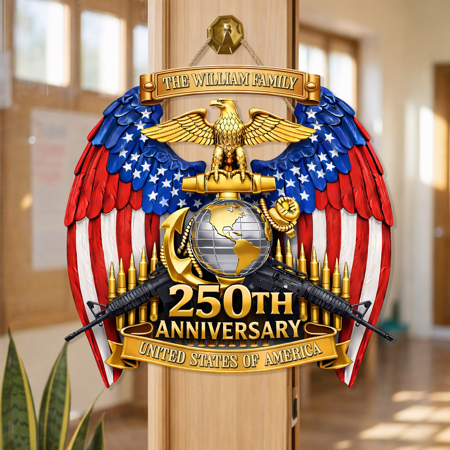Custom Family Marine Corps Wings Semiquincentennial 250th Wood Sign