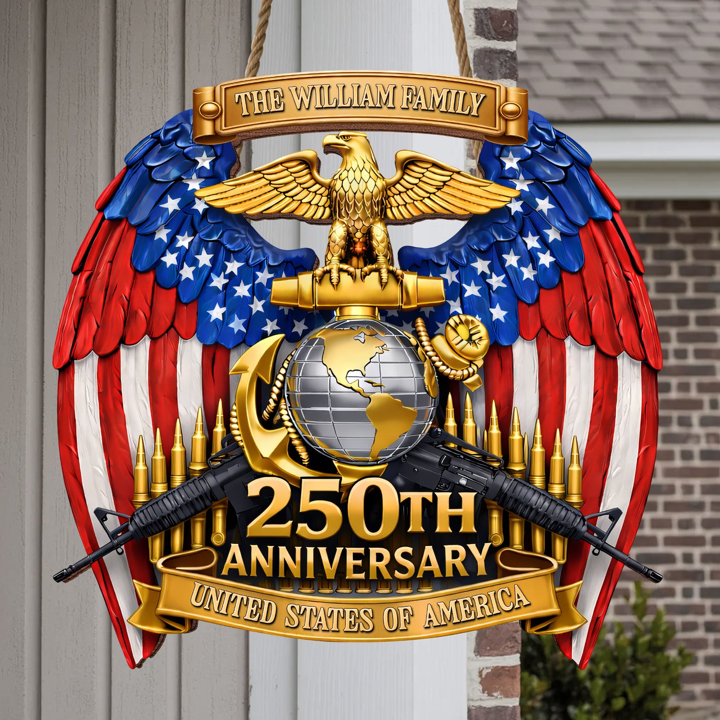 Custom Family Marine Corps Wings Semiquincentennial 250th Wood Sign