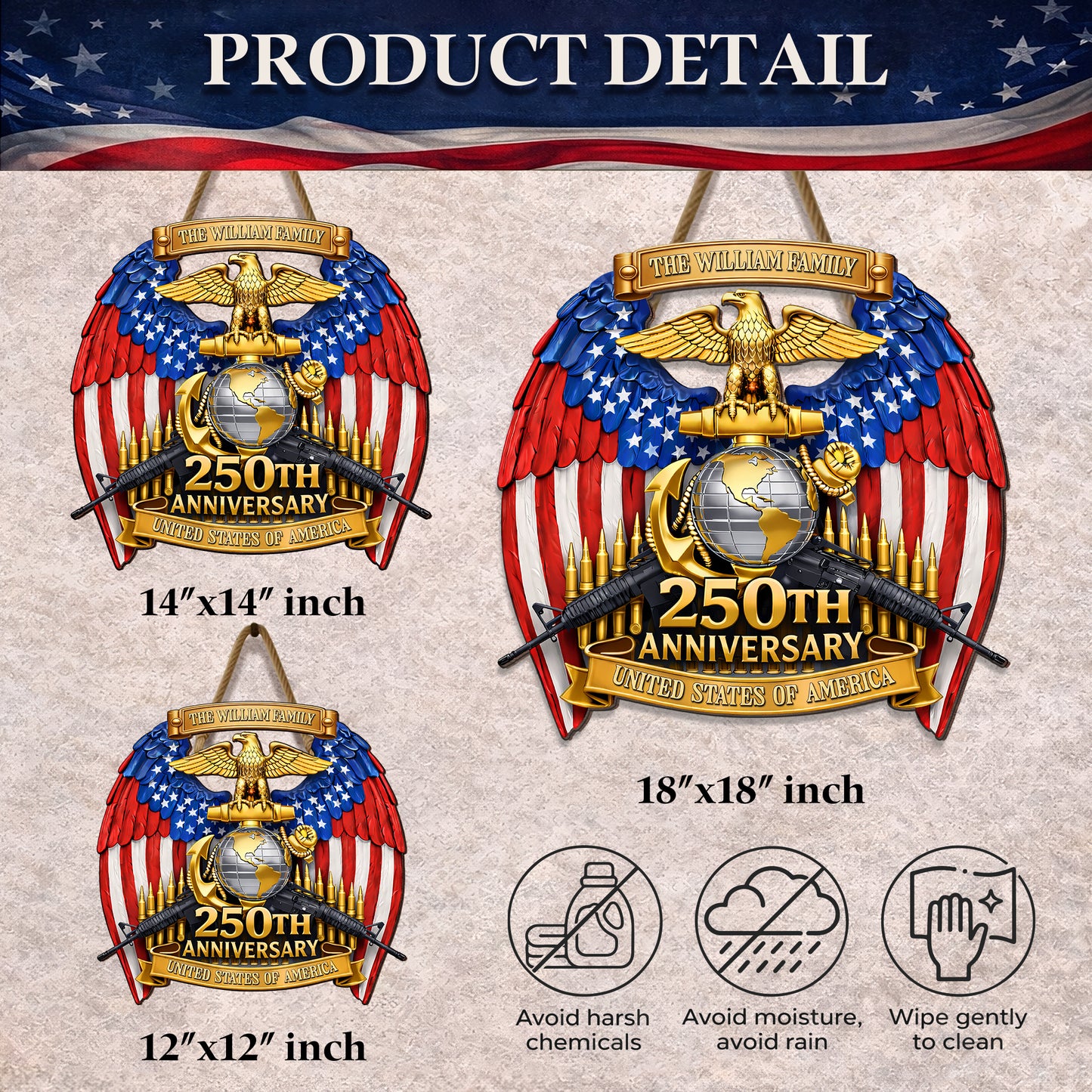 Custom Family Marine Corps Wings Semiquincentennial 250th Wood Sign