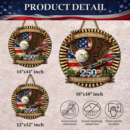 Custom Bullet Eagle Holding Gun 250th Anniversary Wood Sign