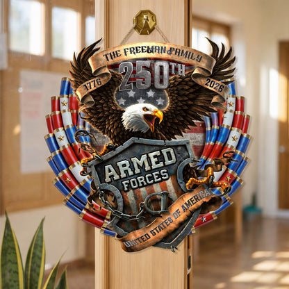 Custom Family Eagle Armed Forces 250th Anniversary Wood Sign