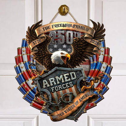 Custom Family Eagle Armed Forces 250th Anniversary Wood Sign