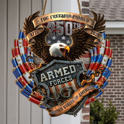 Custom Family Eagle Armed Forces 250th Anniversary Wood Sign