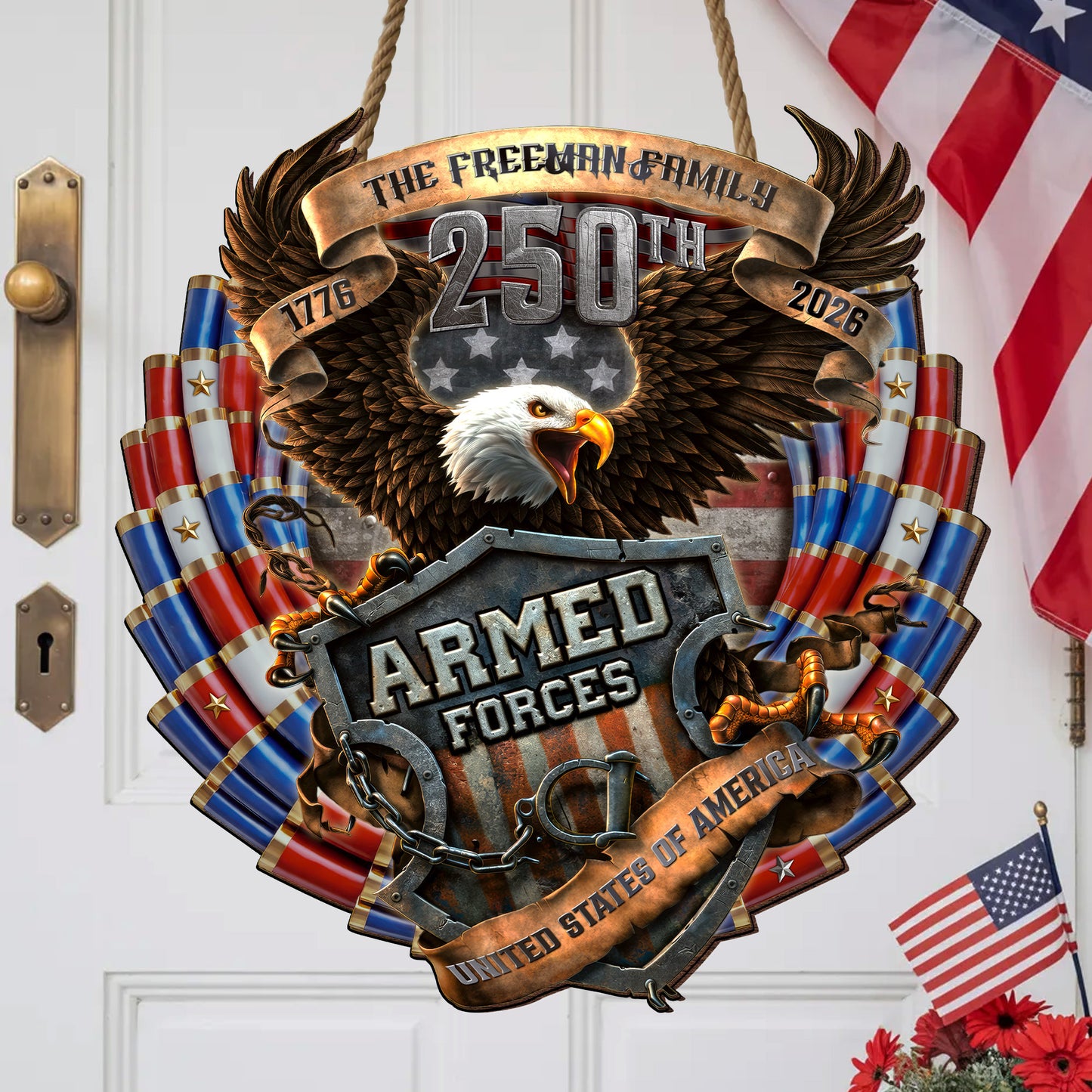 Custom Family Eagle Armed Forces 250th Anniversary Wood Sign