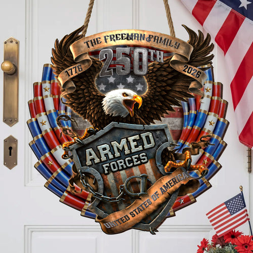 Custom Family Eagle Armed Forces 250th Anniversary Wood Sign