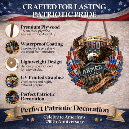 Custom Family Eagle Armed Forces 250th Anniversary Wood Sign