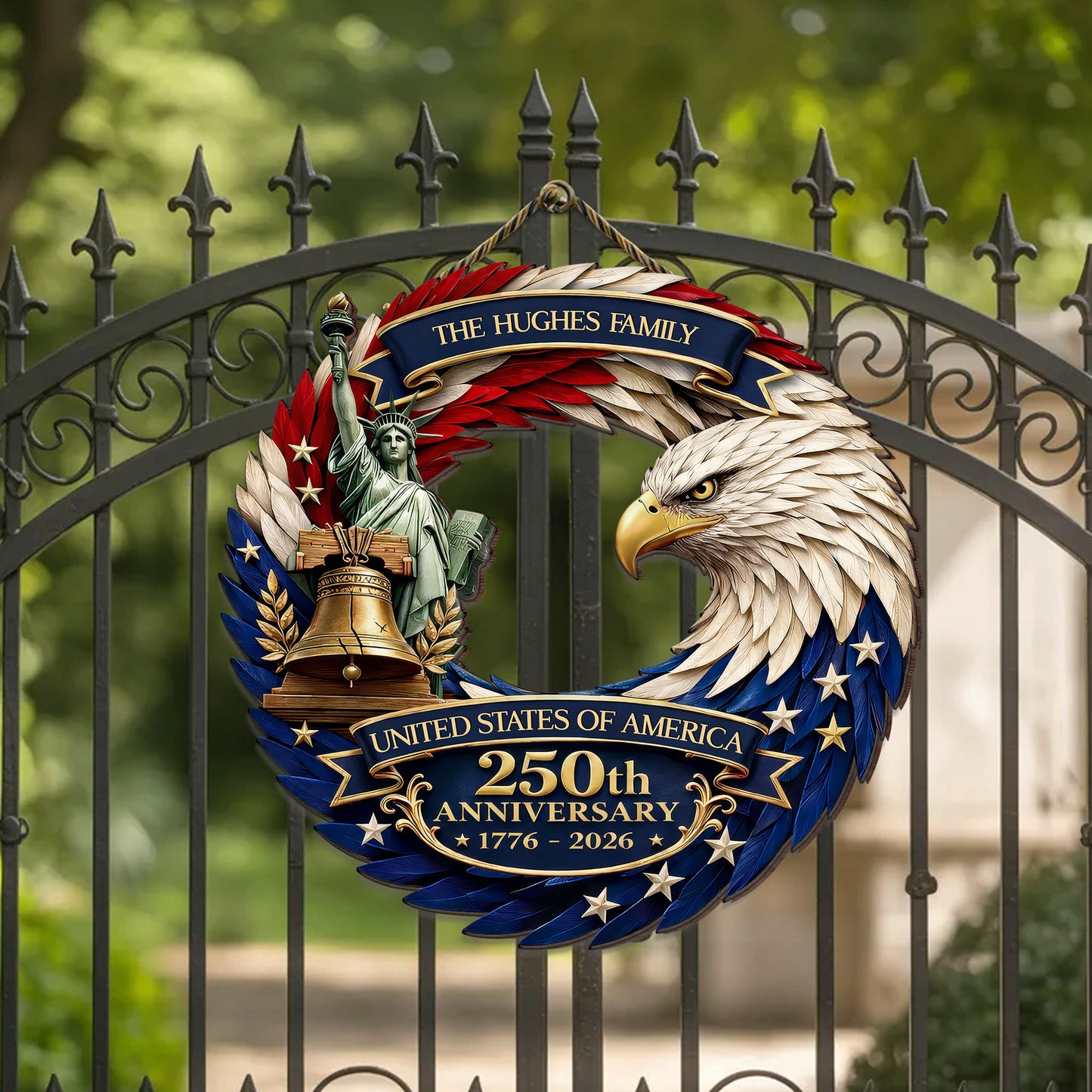 Custom Wood Sign - Personalized America 250th Anniversary - Bald Eagle Patriotic