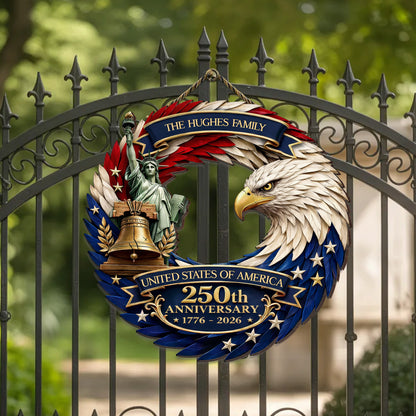 Custom Wood Sign - Personalized America 250th Anniversary - Bald Eagle Patriotic