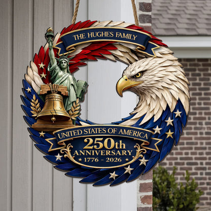 Custom Wood Sign - Personalized America 250th Anniversary - Bald Eagle Patriotic