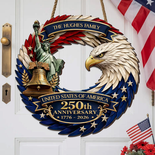 Custom Wood Sign - Personalized America 250th Anniversary - Bald Eagle Patriotic