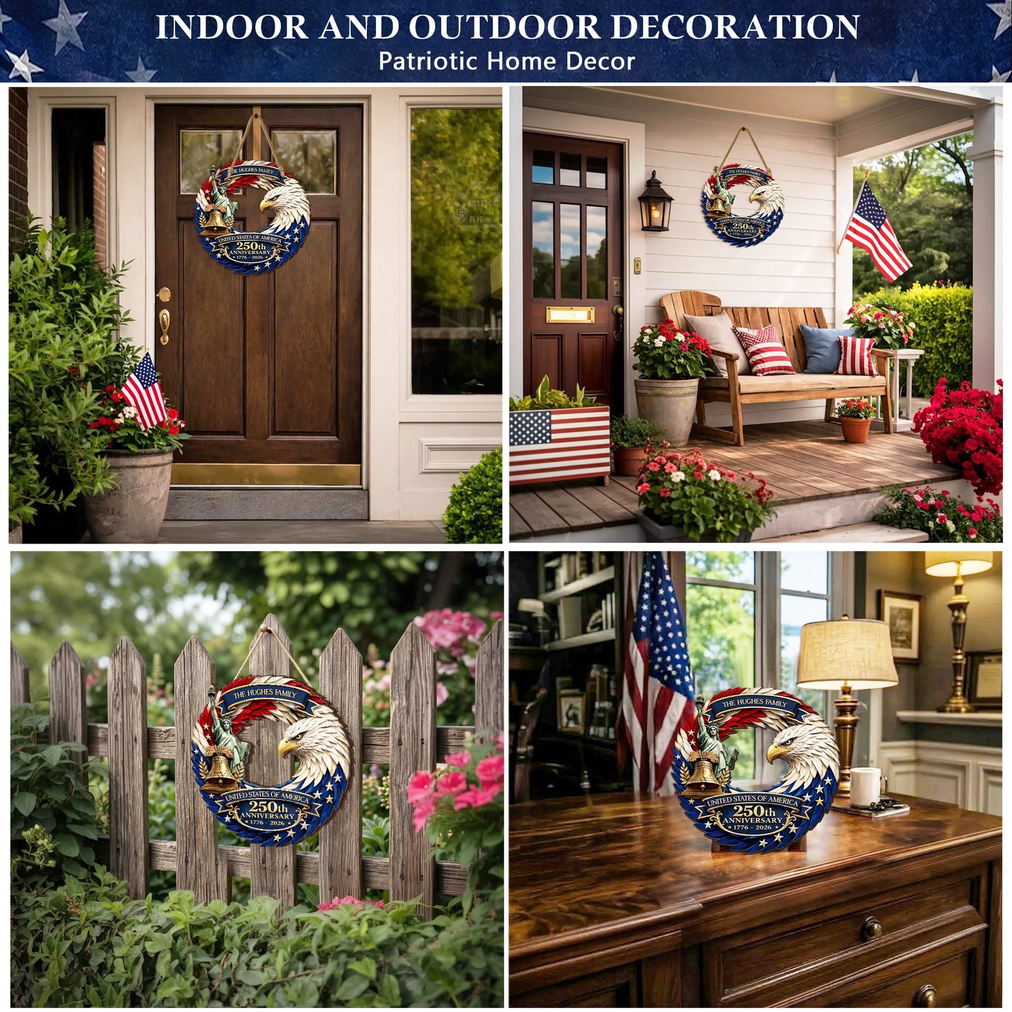 Custom Wood Sign - Personalized America 250th Anniversary - Bald Eagle Patriotic