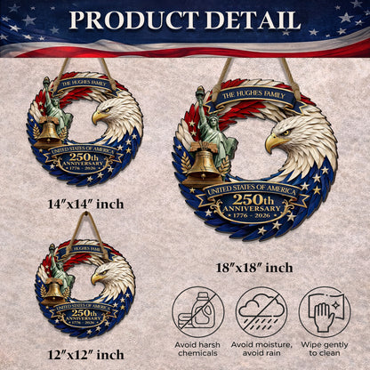 Custom Wood Sign - Personalized America 250th Anniversary - Bald Eagle Patriotic