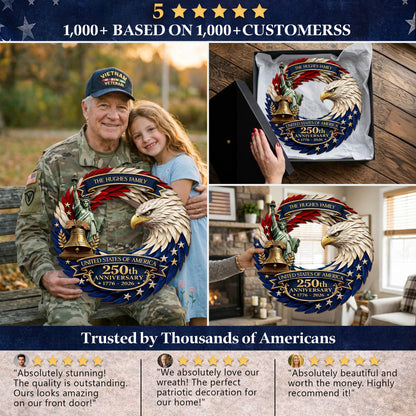 Custom Wood Sign - Personalized America 250th Anniversary - Bald Eagle Patriotic