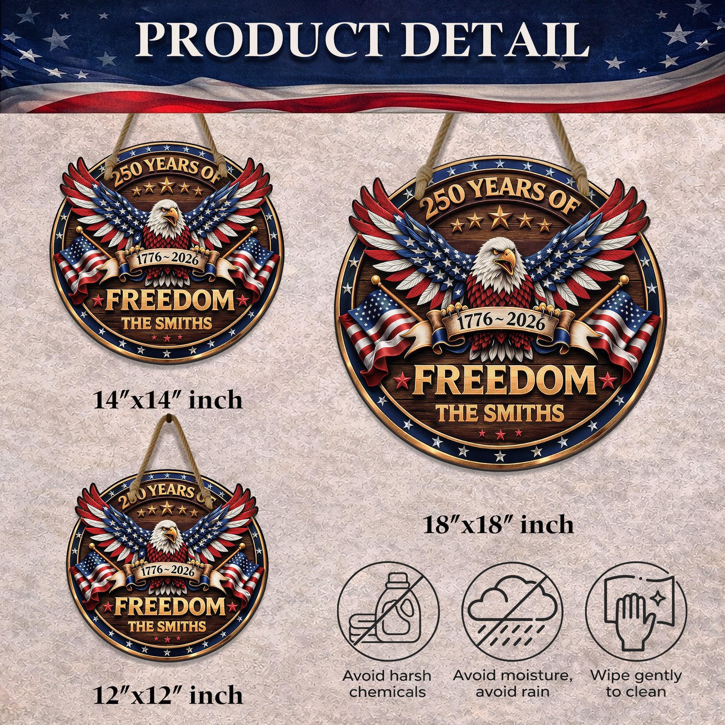 Custom Wood Sign - Personalized America 250th Anniversary Gifts For Mom, Dad, Brother, Sister, Kids - Proud Of Our Shared Story