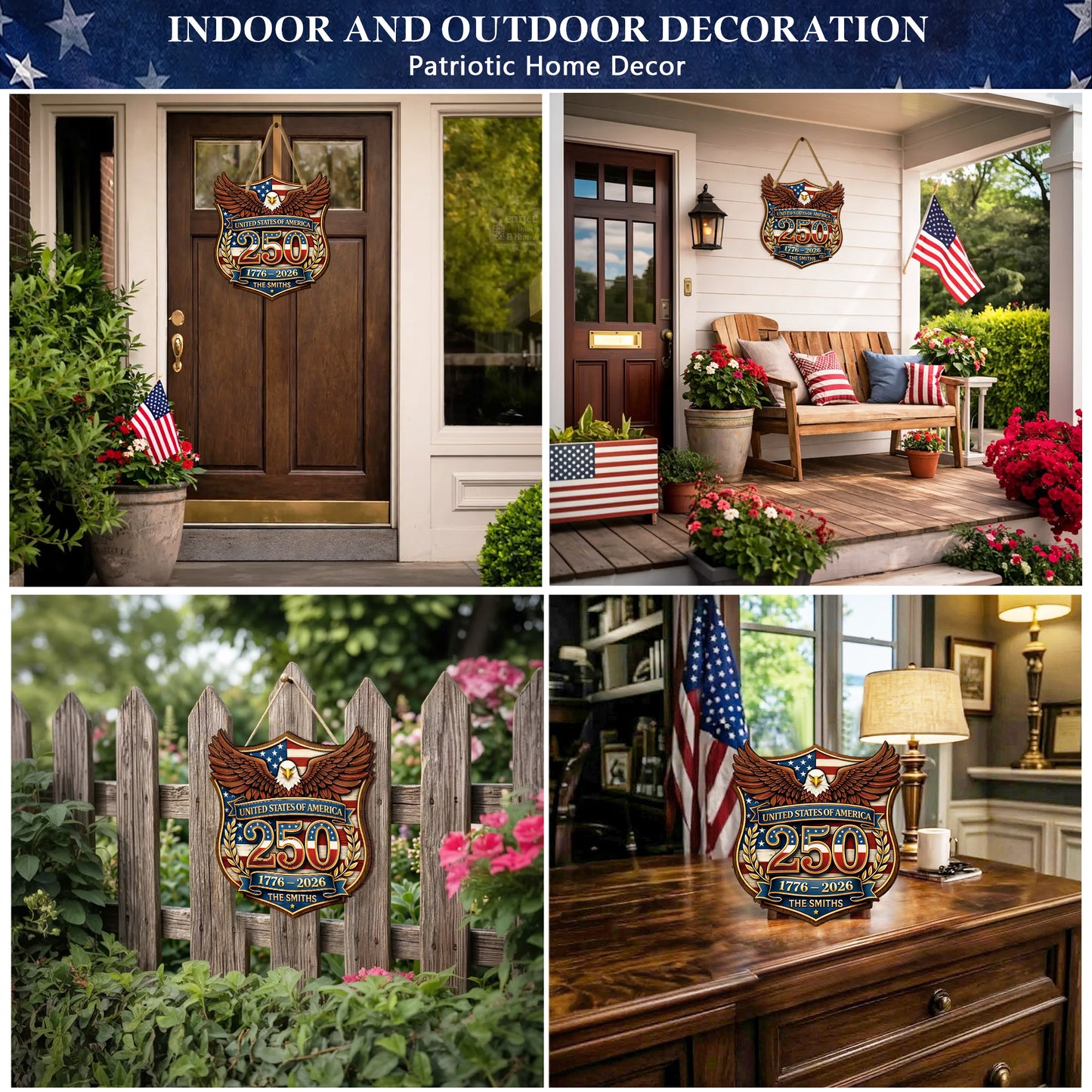 Custom Wood Sign - Personalized America 250th Anniversary Gifts For Mom, Dad, Brother, Sister, Kids