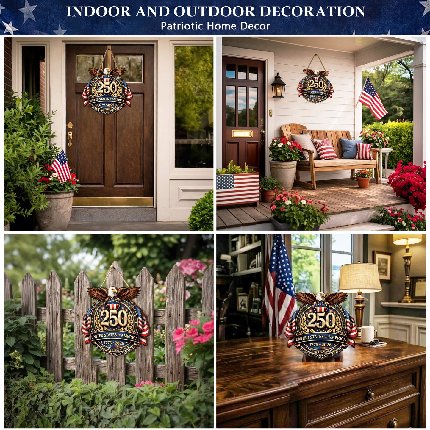 Custom Wood Sign - Personalized America 250th Anniversary Gifts For Mom, Dad, Brother, Sister, Kids