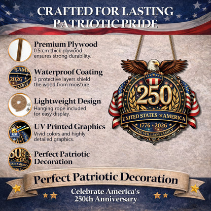 Custom Wood Sign - Personalized America 250th Anniversary Gifts For Mom, Dad, Brother, Sister, Kids