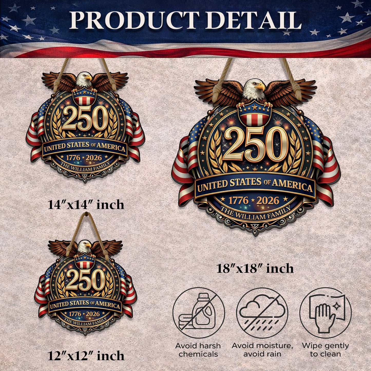 Custom Wood Sign - Personalized America 250th Anniversary Gifts For Mom, Dad, Brother, Sister, Kids