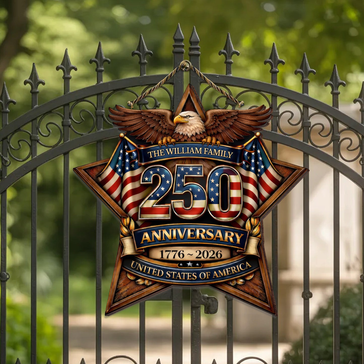 Custom Wood Sign - Personalized America 250th Anniversary Gifts For Mom, Dad, Brother, Sister, Kids - Built On Hope And Courage