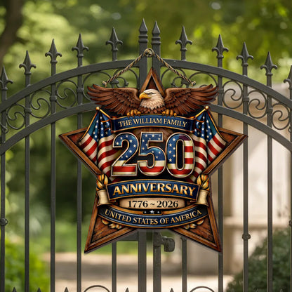 Custom Wood Sign - Personalized America 250th Anniversary Gifts For Mom, Dad, Brother, Sister, Kids - Built On Hope And Courage