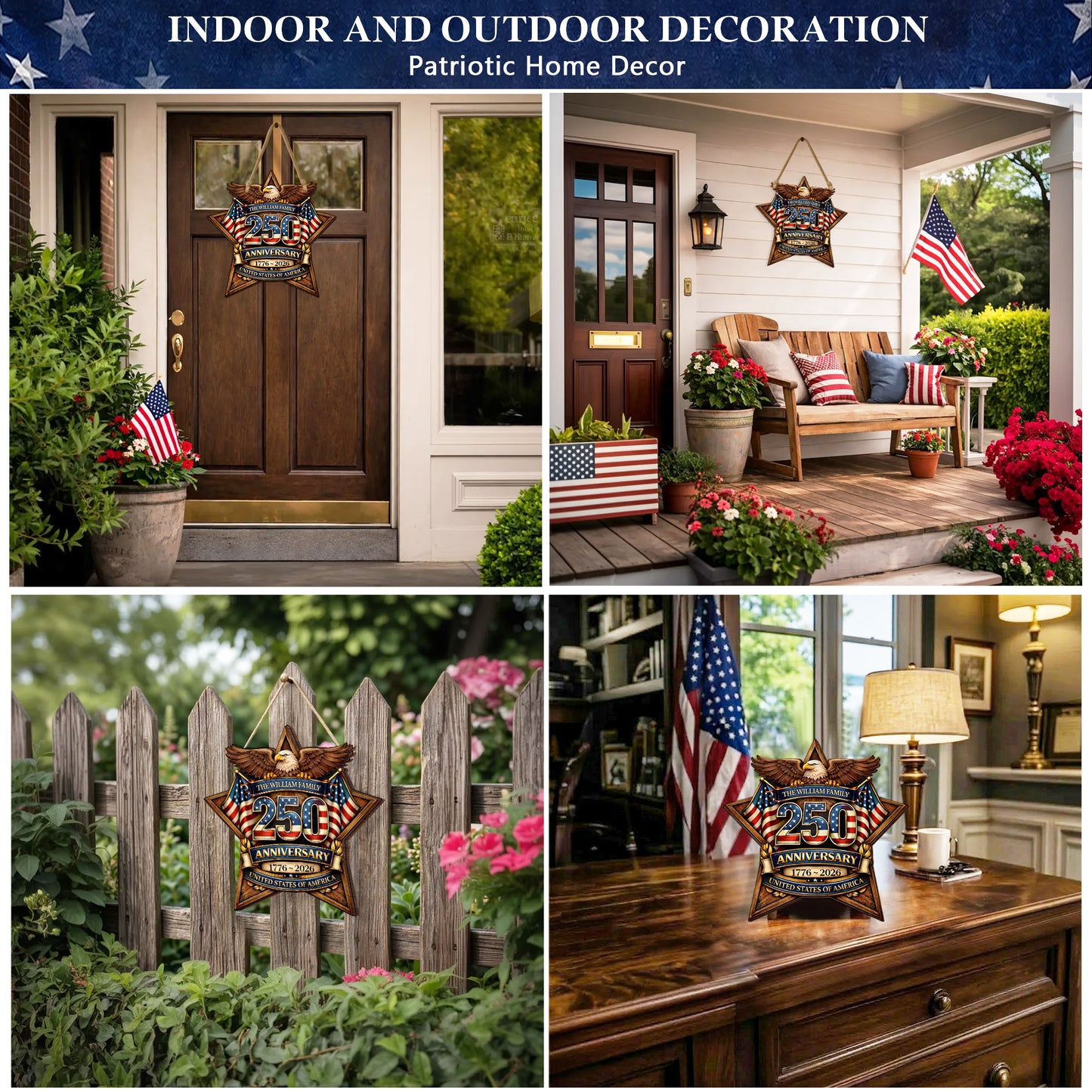 Custom Wood Sign - Personalized America 250th Anniversary Gifts For Mom, Dad, Brother, Sister, Kids - Built On Hope And Courage