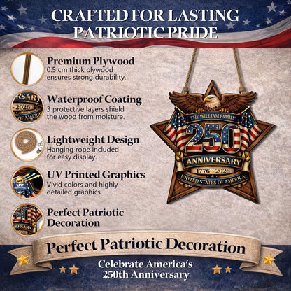 Custom Wood Sign - Personalized America 250th Anniversary Gifts For Mom, Dad, Brother, Sister, Kids - Built On Hope And Courage