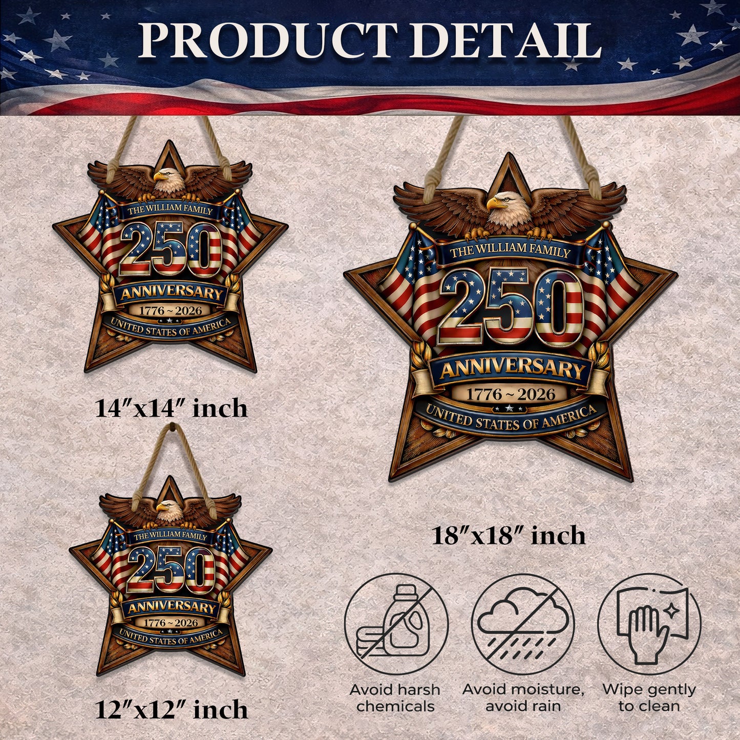 Custom Wood Sign - Personalized America 250th Anniversary Gifts For Mom, Dad, Brother, Sister, Kids - Built On Hope And Courage
