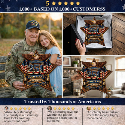 Custom Wood Sign - Personalized America 250th Anniversary Gifts For Mom, Dad, Brother, Sister, Kids - Built On Hope And Courage